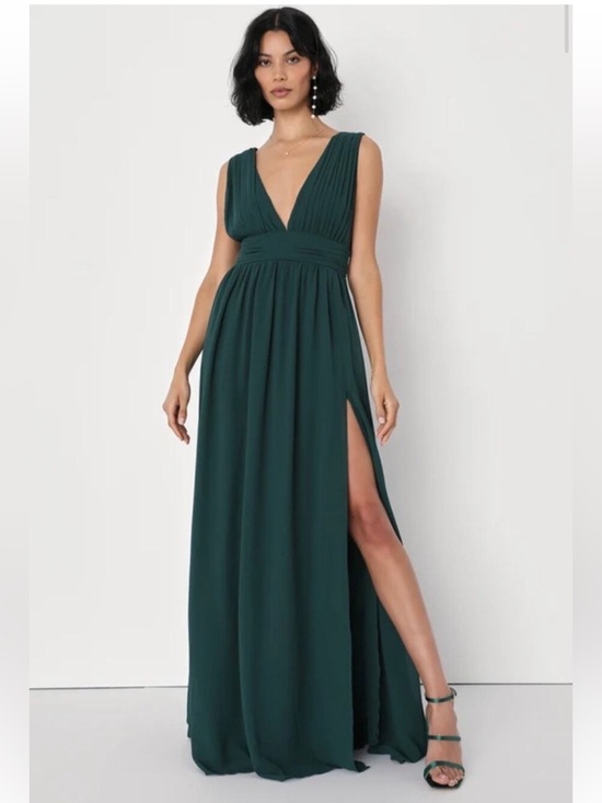 La Femme Dresses & Skirts - La Femme Deep‎ Teal V-Neck Maxi Gown with Side Slit - Size 14